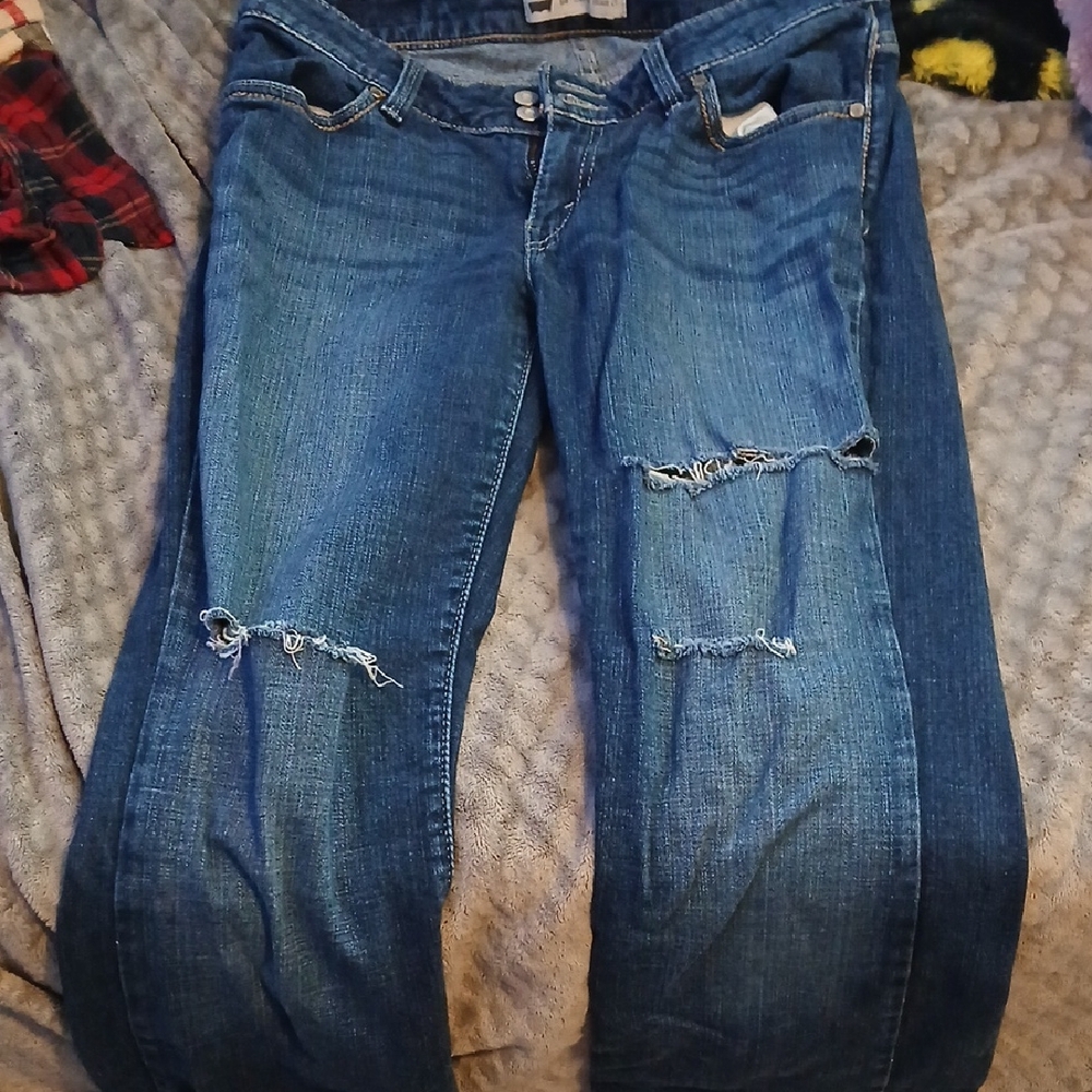 Levi's Dark Blue Distressed Boot Cut Jeans
